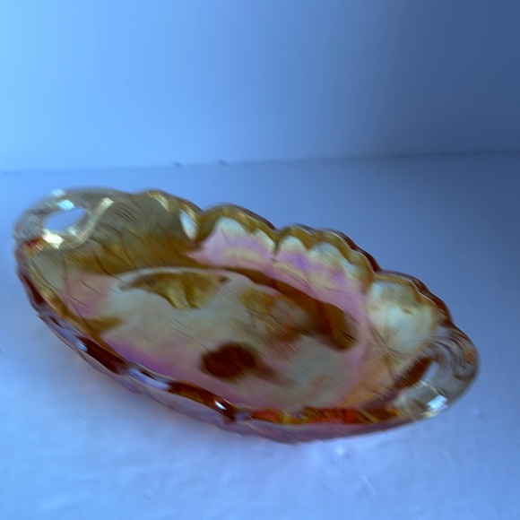 Vintage Iridescent Marigold Amber Carnival Oval Nut/Candy Dish - Picture 1 of 4